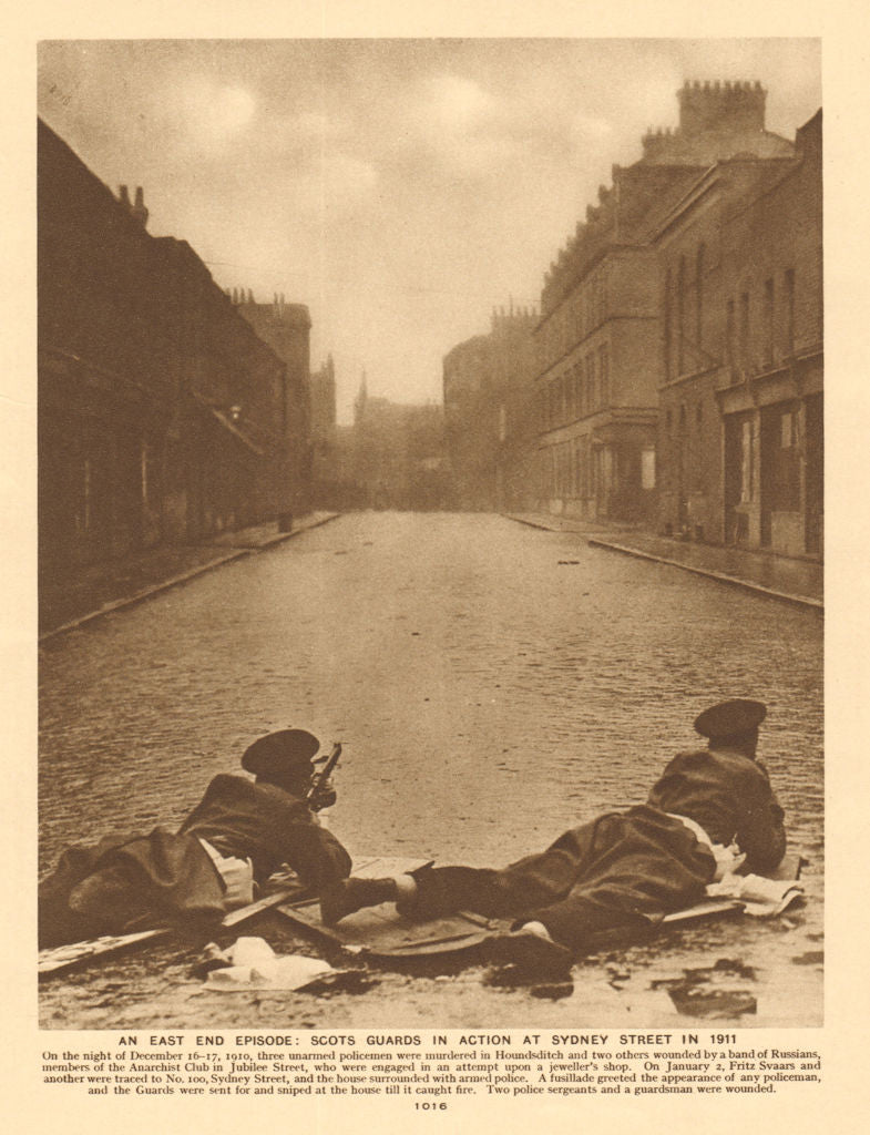 1911 Sidney Street Siege. Battle of Stepney. Scots guards snipers 1926 print